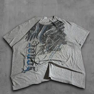 Y2K Oversized Grey Delta Eagle Graphic Streetwear 2000s Tee